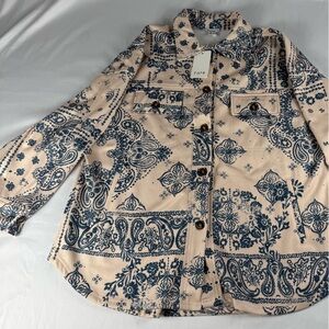 Fate Cream and Blue Paisley Men's Shirt NWT
